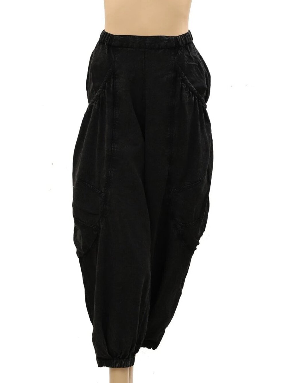 Free People Solid Balloon Jogger Pants Ribbed Black Pull-On Cotton S 286897